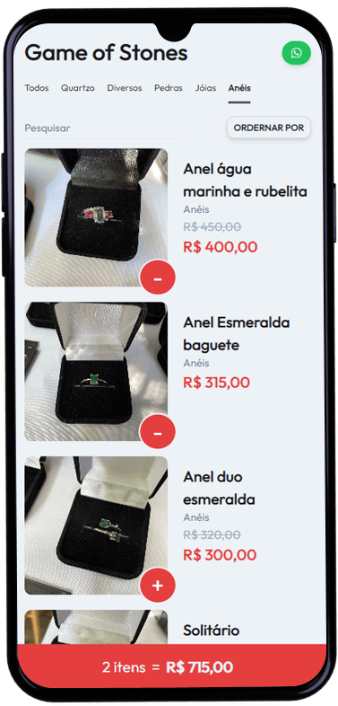 Demonstração da loja digital MyVendas em um Smartphone